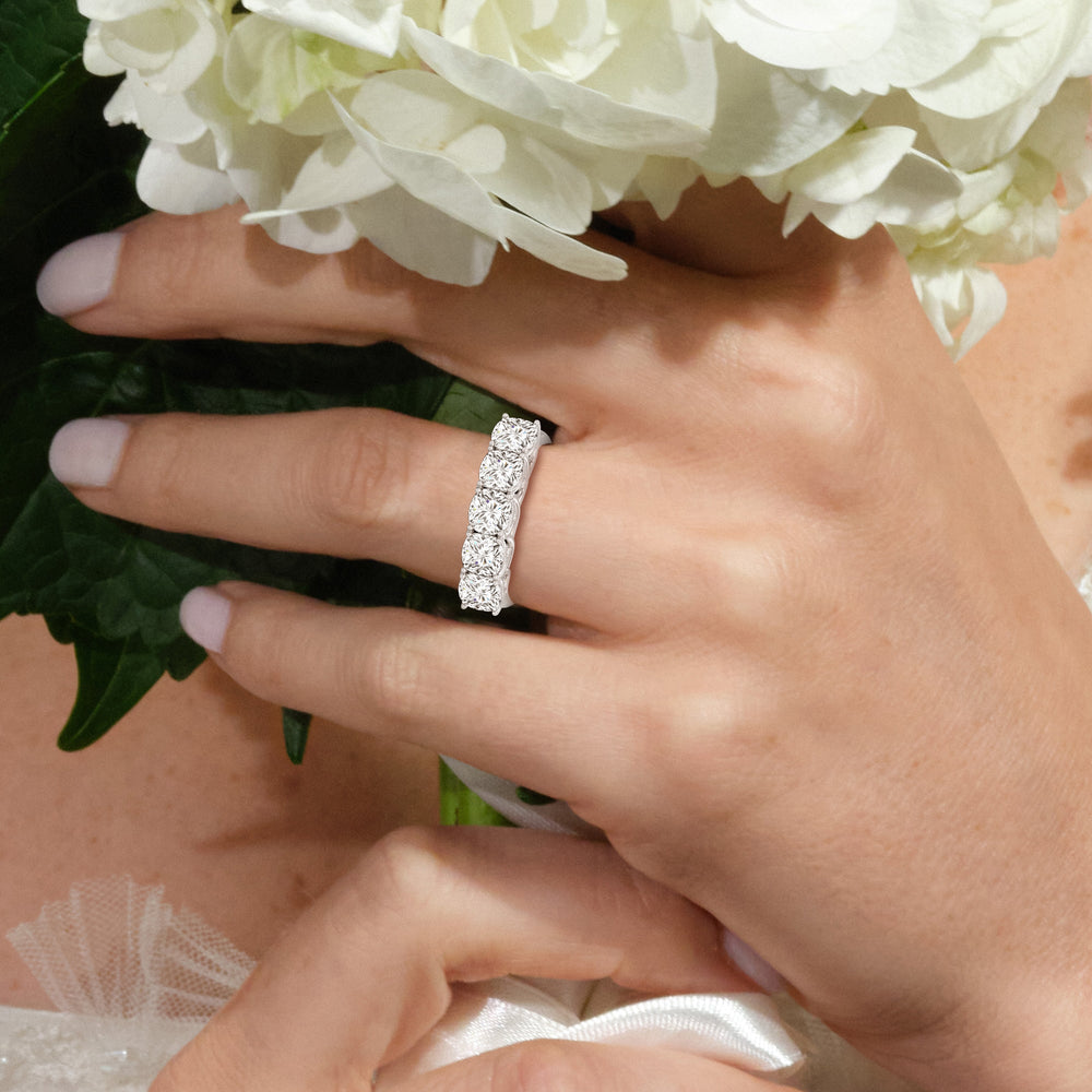 Elegance Hidden Accent Trellis Cushion Five Stone Anniversary Ring with 18KT White Gold / Lab / 4 Cut Diamond in 14KT White Gold / Lab / 4 view 2
