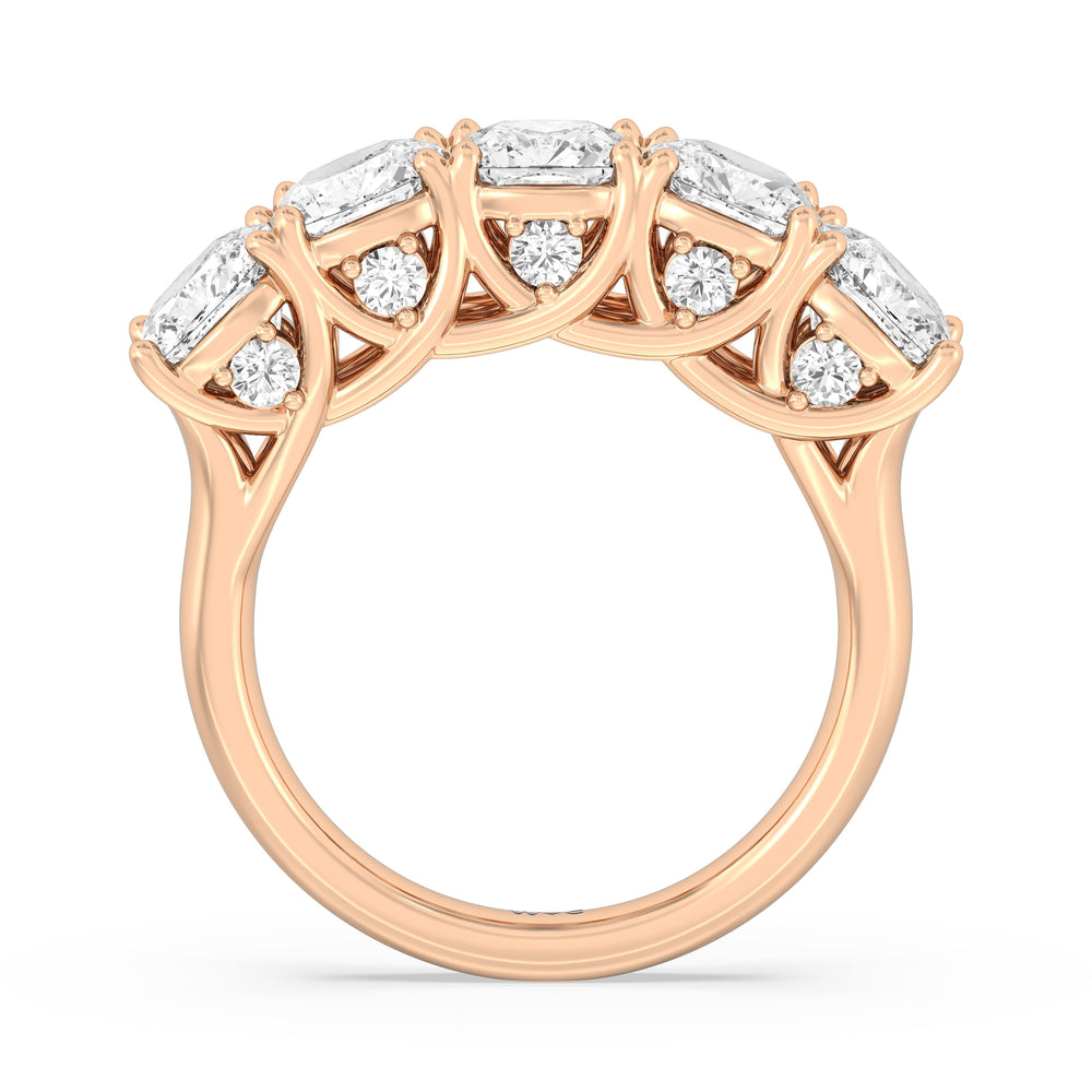 Elegance Hidden Accent Trellis Cushion Five Stone Anniversary Ring with 18KT Rose Gold / Lab / 5 Cut Diamond in 14KT Rose Gold / Lab / 5 view 4
