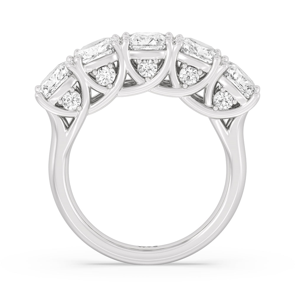Elegance Hidden Accent Trellis Cushion Five Stone Anniversary Ring with 18KT White Gold / Lab / 5 Cut Diamond in 14KT White Gold / Lab / 5 view 4
