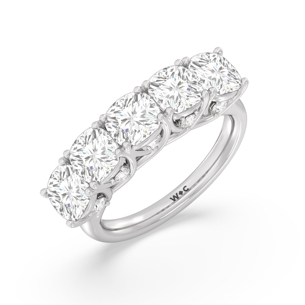 Elegance Hidden Accent Trellis Cushion Five Stone Anniversary Ring with 18KT White Gold / Lab / 5 Cut Diamond in 14KT White Gold / Lab / 5 view 5
