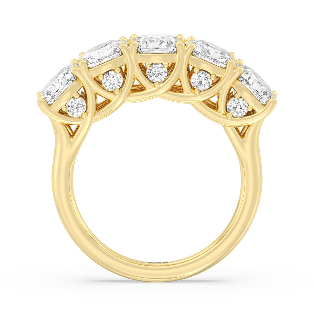 Elegance Hidden Accent Trellis Cushion Five Stone Anniversary Ring with 18KT Yellow Gold / Lab / 5 Cut Diamond in 14KT Yellow Gold / Lab / 5 view 4
