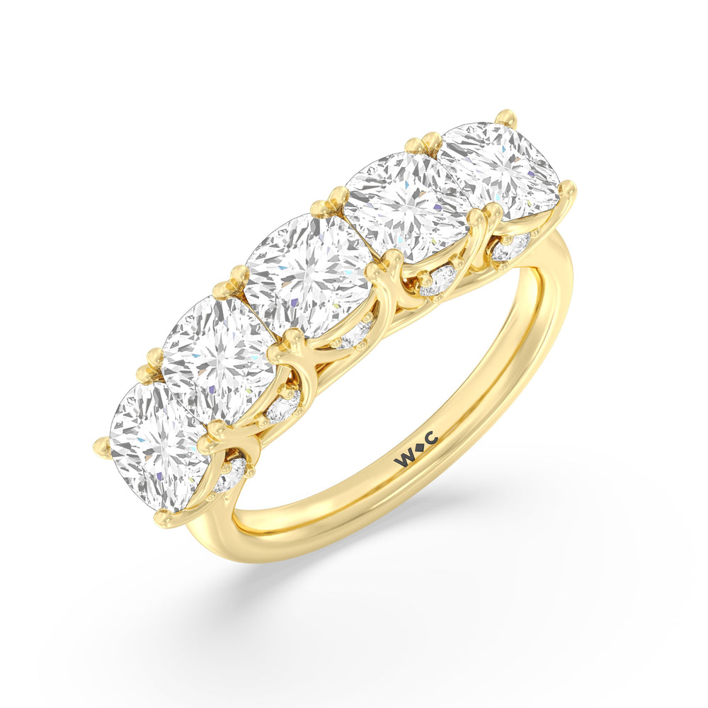 Elegance Hidden Accent Trellis Cushion Five Stone Anniversary Ring with 18KT Yellow Gold / Lab / 5 Cut Diamond in 14KT Yellow Gold / Lab / 5 view 5
