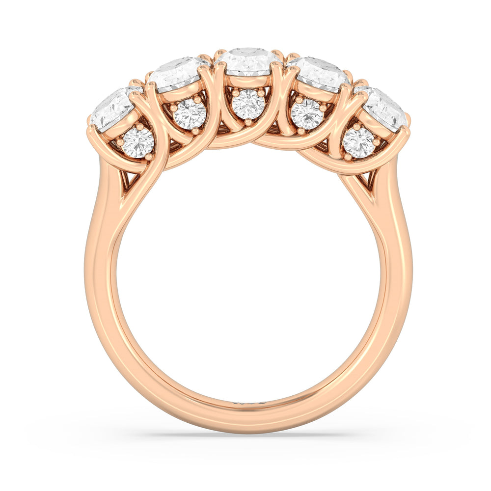 Elegance Hidden Accent Trellis Oval Five Stone Anniversary Ring with 18KT Rose Gold / Lab / 3 Cut Diamond in 14KT Rose Gold / Lab / 3 view 4
