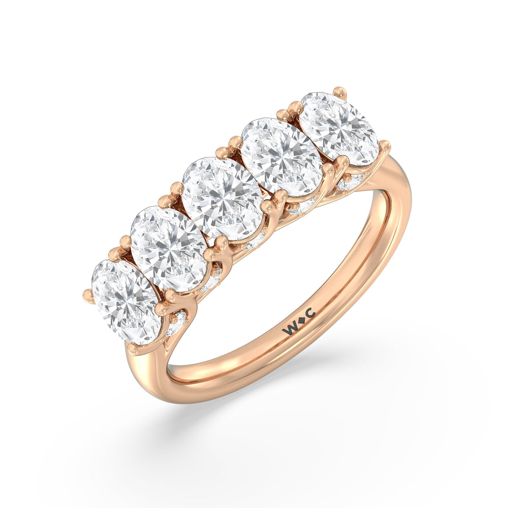 Elegance Hidden Accent Trellis Oval Five Stone Anniversary Ring with 18KT Rose Gold / Lab / 3 Cut Diamond in 14KT Rose Gold / Lab / 3 view 5
