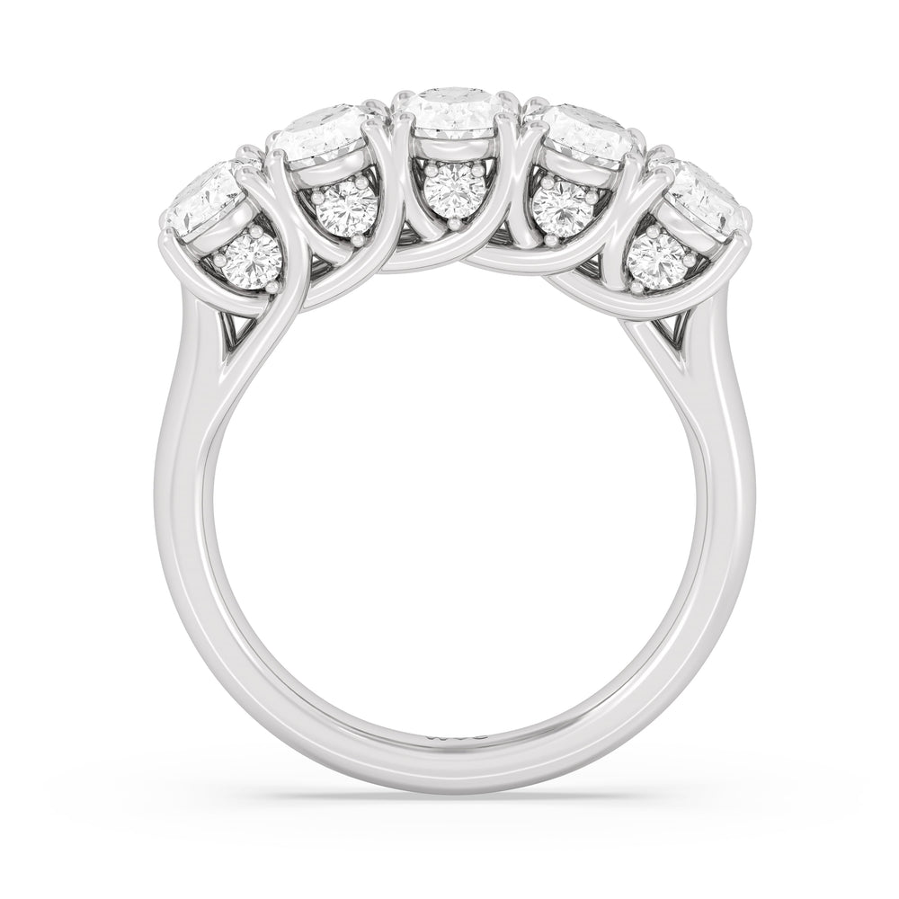 Elegance Hidden Accent Trellis Oval Five Stone Anniversary Ring with 18KT White Gold / Lab / 3 Cut Diamond in 14KT White Gold / Lab / 3 view 4
