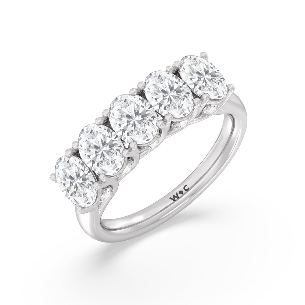 Elegance Hidden Accent Trellis Oval Five Stone Anniversary Ring with 18KT White Gold / Lab / 3 Cut Diamond in 14KT White Gold / Lab / 3 view 5
