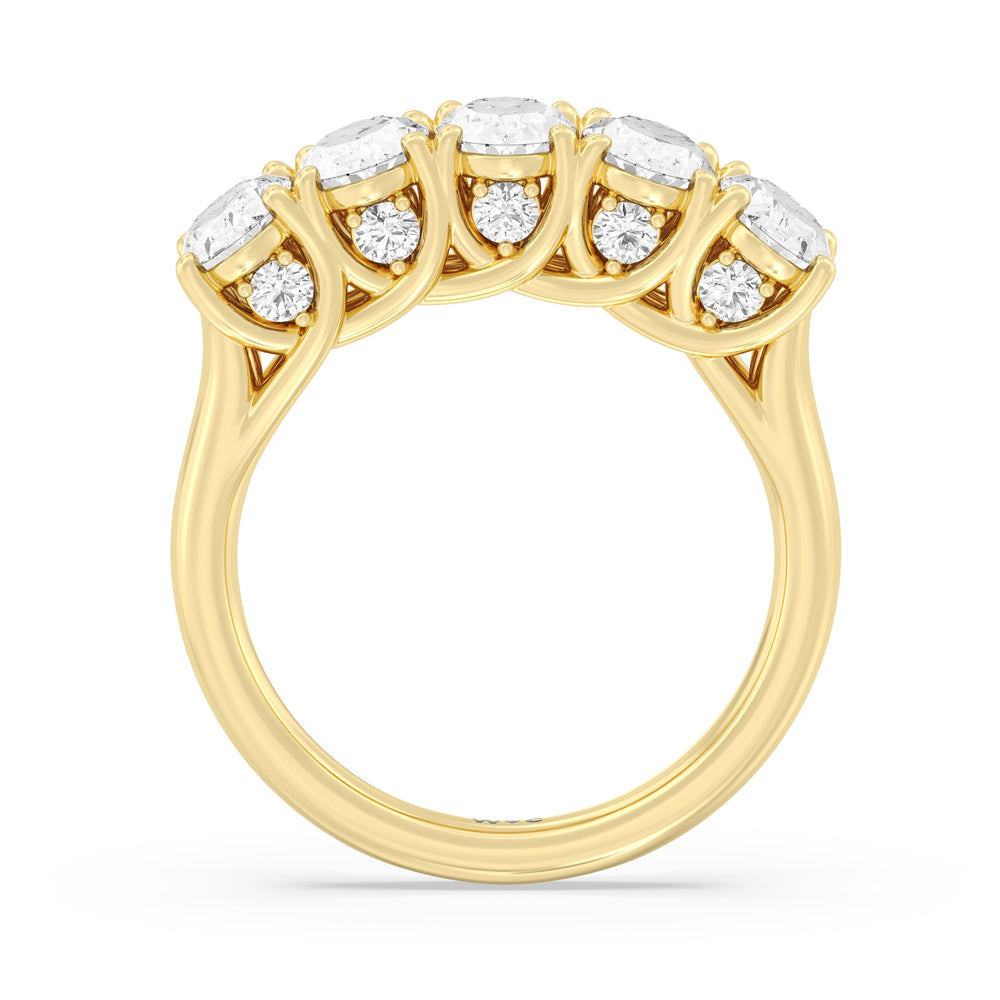 Elegance Hidden Accent Trellis Oval Five Stone Anniversary Ring with 18KT Yellow Gold / Lab / 3 Cut Diamond in 14KT Yellow Gold / Lab / 3 view 4
