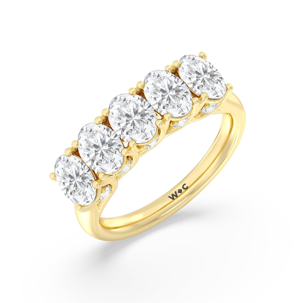 Elegance Hidden Accent Trellis Oval Five Stone Anniversary Ring with 18KT Yellow Gold / Lab / 3 Cut Diamond in 14KT Yellow Gold / Lab / 3 view 5
