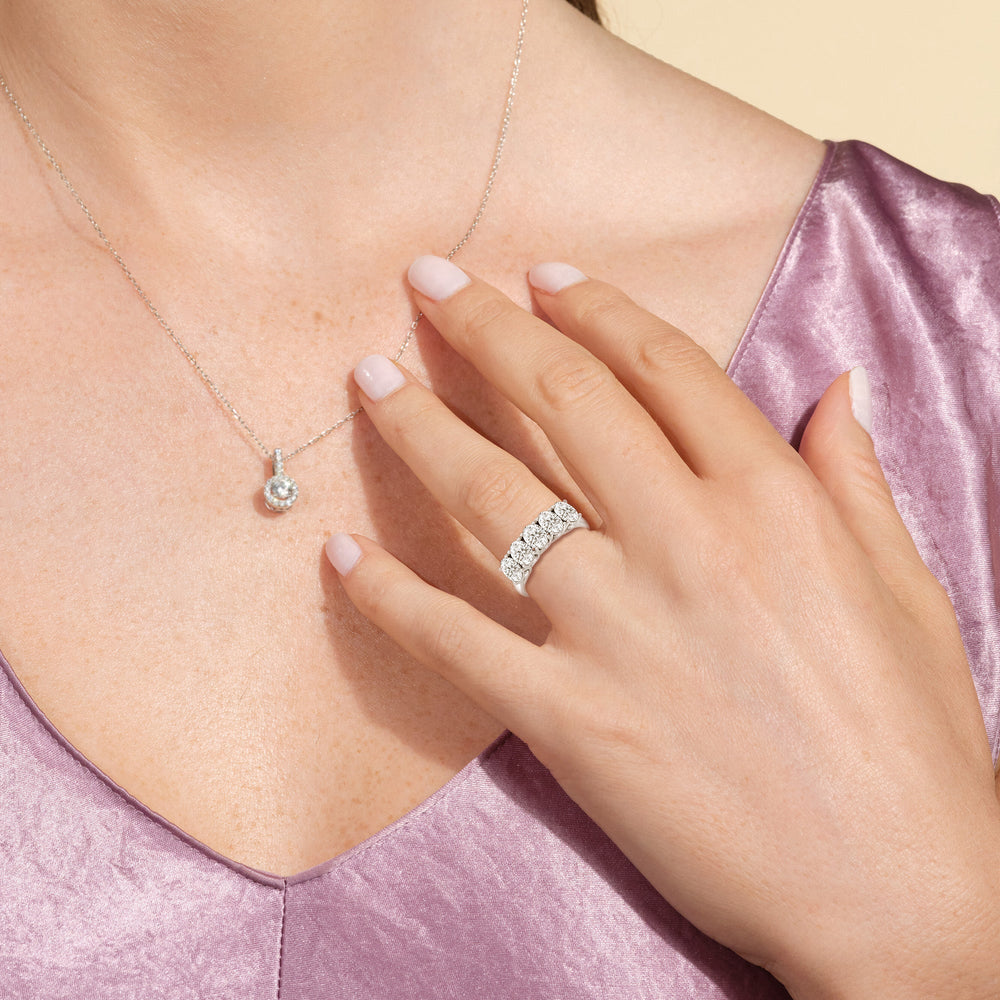 Elegance Hidden Accent Trellis Oval Five Stone Anniversary Ring with 18KT Rose Gold / Lab / 3 Cut Diamond in 14KT Rose Gold / Lab / 3 view 2
