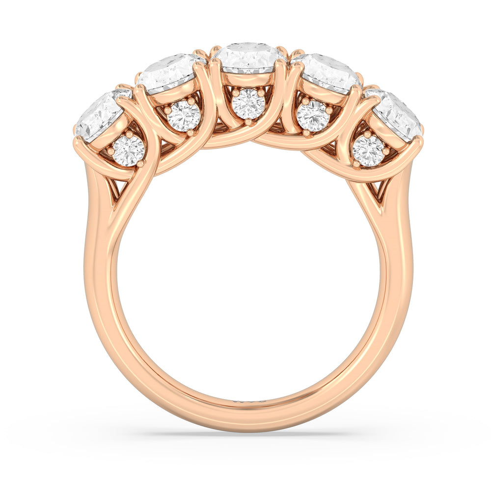 Elegance Hidden Accent Trellis Oval Five Stone Anniversary Ring with 18KT Rose Gold / Lab / 4 Cut Diamond in 14KT Rose Gold / Lab / 4 view 4
