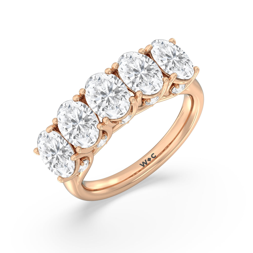 Elegance Hidden Accent Trellis Oval Five Stone Anniversary Ring with 18KT Rose Gold / Lab / 4 Cut Diamond in 14KT Rose Gold / Lab / 4 view 5
