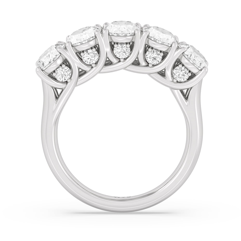 Elegance Hidden Accent Trellis Oval Five Stone Anniversary Ring with 18KT White Gold / Lab / 4 Cut Diamond in 14KT White Gold / Lab / 4 view 4
