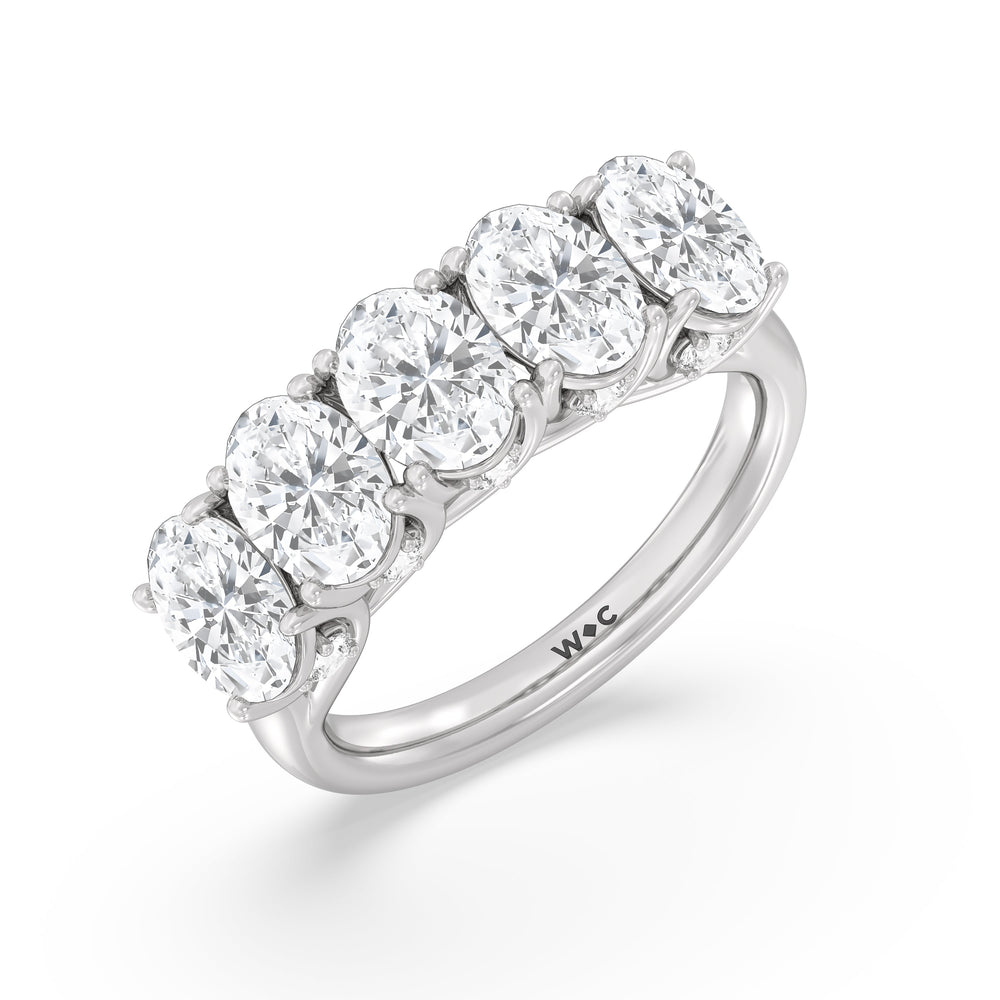 Elegance Hidden Accent Trellis Oval Five Stone Anniversary Ring with 18KT White Gold / Lab / 4 Cut Diamond in 14KT White Gold / Lab / 4 view 5

