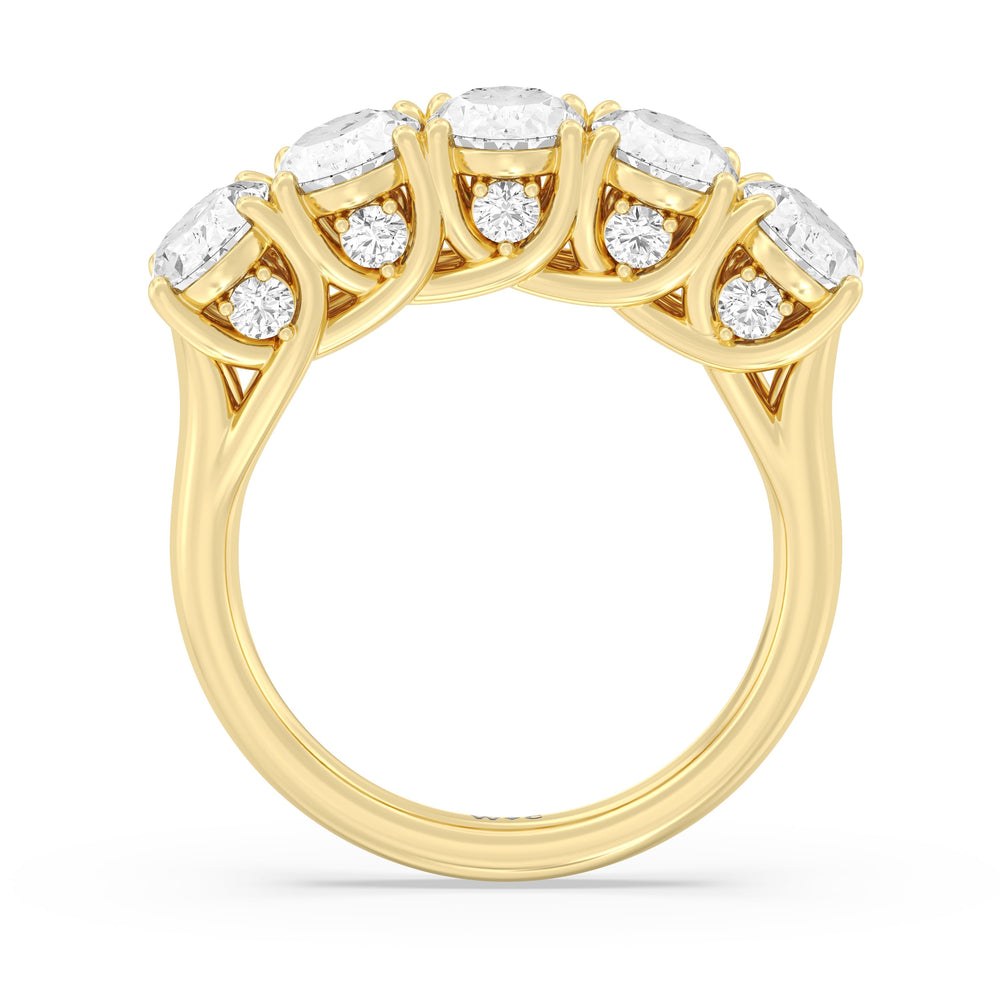 Elegance Hidden Accent Trellis Oval Five Stone Anniversary Ring with 18KT Yellow Gold / Lab / 4 Cut Diamond in 14KT Yellow Gold / Lab / 4 view 4
