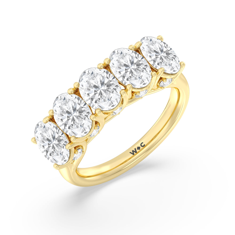 Elegance Hidden Accent Trellis Oval Five Stone Anniversary Ring with 18KT Yellow Gold / Lab / 4 Cut Diamond in 14KT Yellow Gold / Lab / 4 view 5
