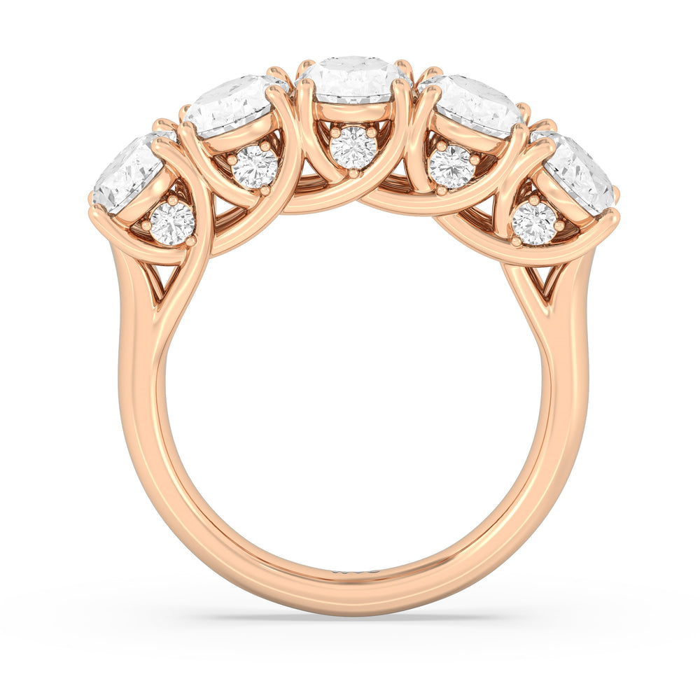 Elegance Hidden Accent Trellis Oval Five Stone Anniversary Ring with 18KT Rose Gold / Lab / 5 Cut Diamond in 14KT Rose Gold / Lab / 5 view 4
