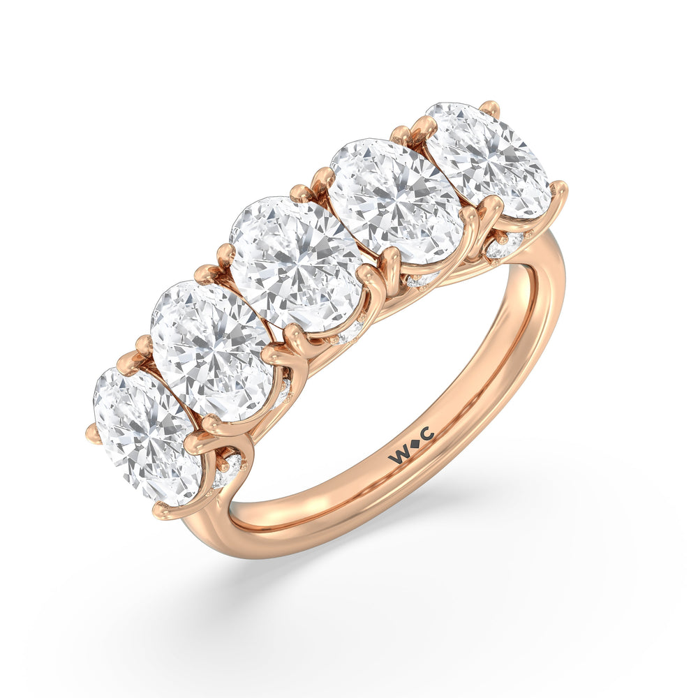 Elegance Hidden Accent Trellis Oval Five Stone Anniversary Ring with 18KT Rose Gold / Lab / 5 Cut Diamond in 14KT Rose Gold / Lab / 5 view 5
