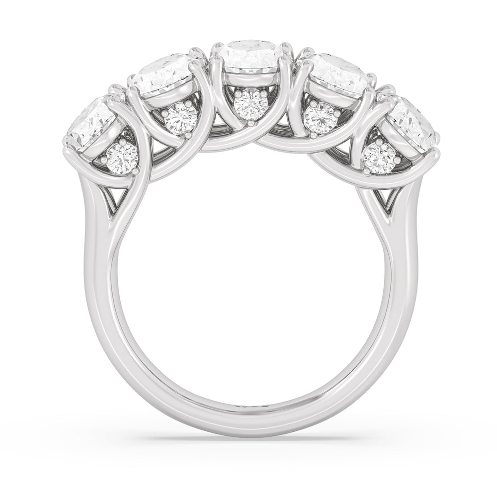 Elegance Hidden Accent Trellis Oval Five Stone Anniversary Ring with 18KT White Gold / Lab / 5 Cut Diamond in 14KT White Gold / Lab / 5 view 4
