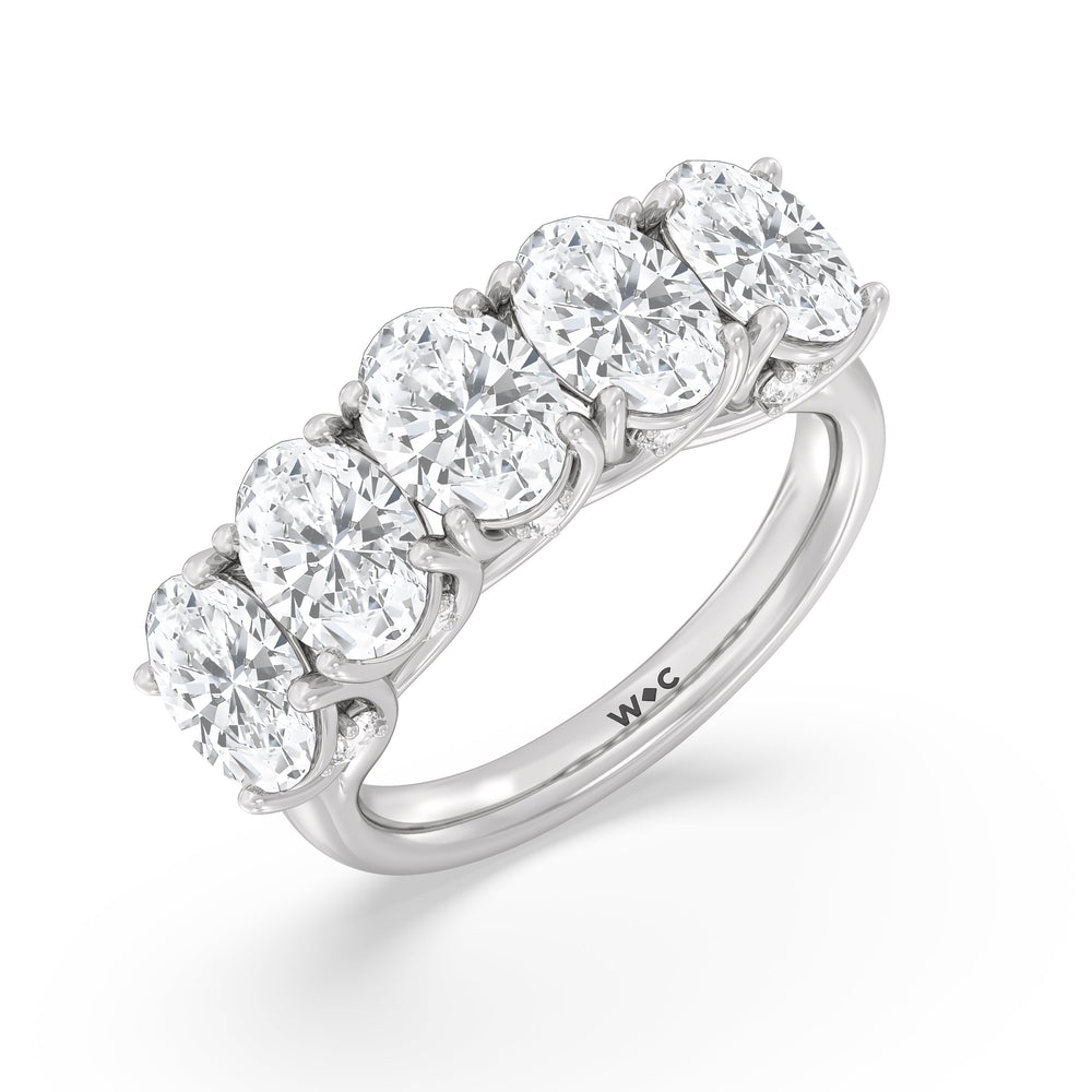Elegance Hidden Accent Trellis Oval Five Stone Anniversary Ring with 18KT White Gold / Lab / 5 Cut Diamond in 14KT White Gold / Lab / 5 view 5
