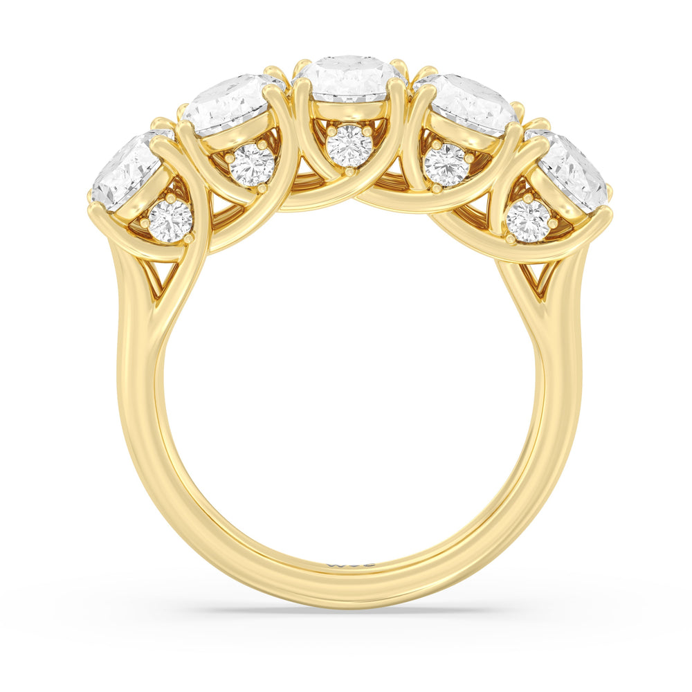 Elegance Hidden Accent Trellis Oval Five Stone Anniversary Ring with 18KT Yellow Gold / Lab / 5 Cut Diamond in 14KT Yellow Gold / Lab / 5 view 4
