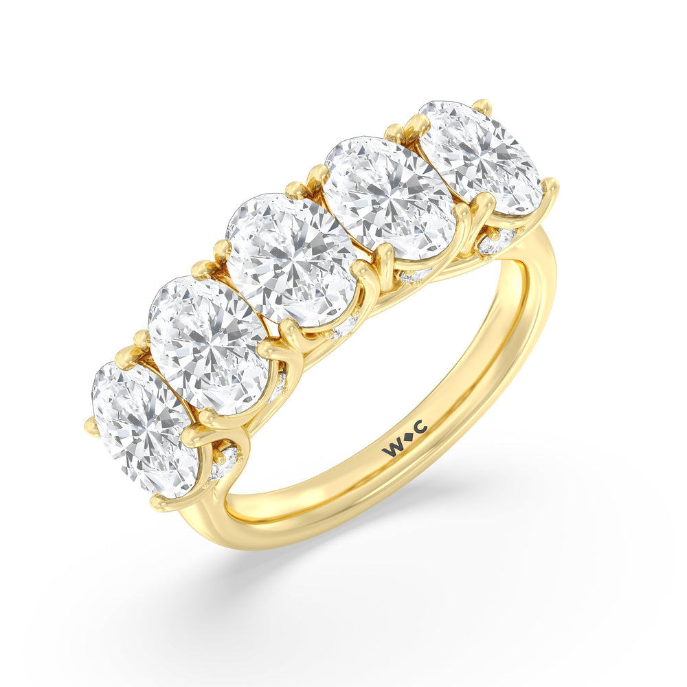 Elegance Hidden Accent Trellis Oval Five Stone Anniversary Ring with 18KT Yellow Gold / Lab / 5 Cut Diamond in 14KT Yellow Gold / Lab / 5 view 5
