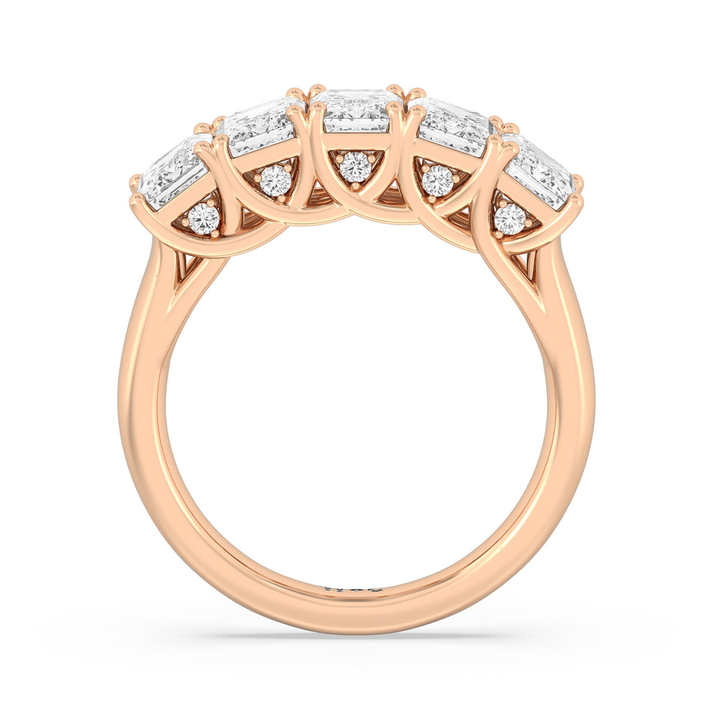 Elegance Hidden Accent Trellis Emerald Five Stone Anniversary Ring with 18KT Rose Gold / Lab / 3 Cut Diamond in 14KT Rose Gold / Lab / 3 view 4
