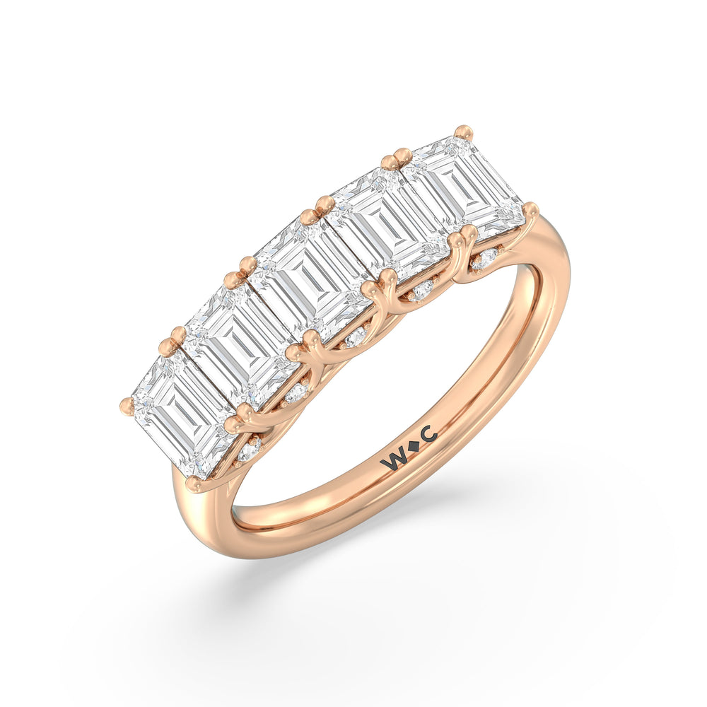 Elegance Hidden Accent Trellis Emerald Five Stone Anniversary Ring with 18KT Rose Gold / Lab / 3 Cut Diamond in 14KT Rose Gold / Lab / 3 view 5
