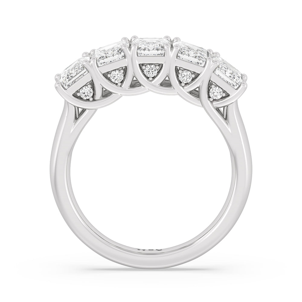 Elegance Hidden Accent Trellis Emerald Five Stone Anniversary Ring with 18KT White Gold / Lab / 3 Cut Diamond in 14KT White Gold / Lab / 3 view 4
