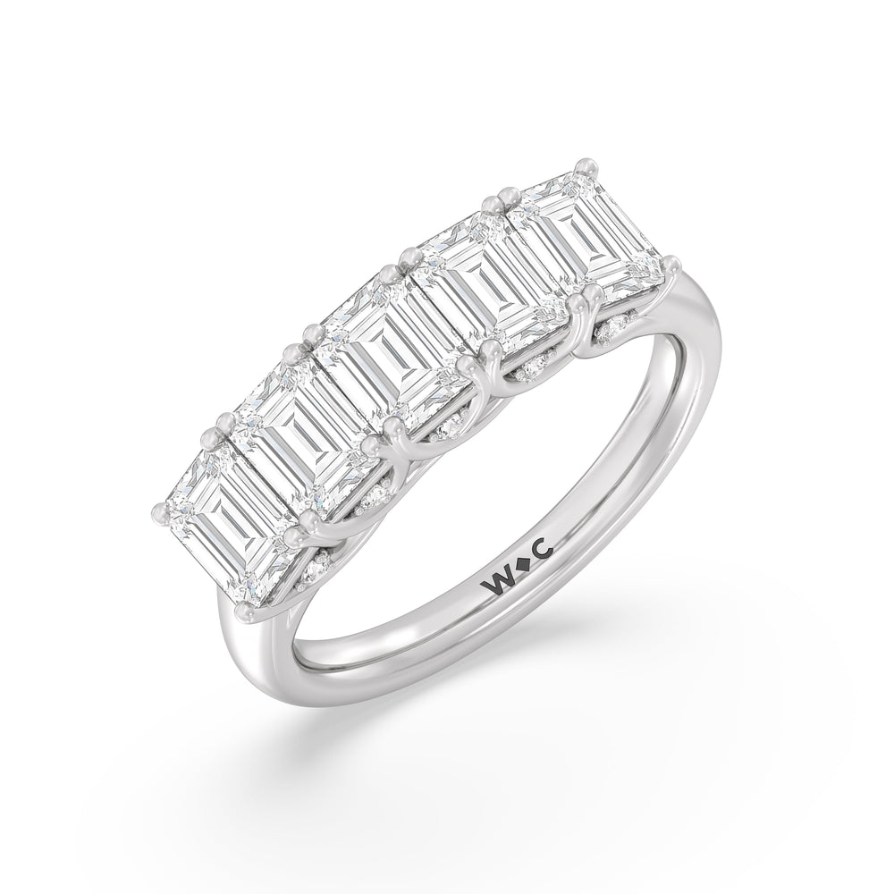 Elegance Hidden Accent Trellis Emerald Five Stone Anniversary Ring with 18KT White Gold / Lab / 3 Cut Diamond in 14KT White Gold / Lab / 3 view 5
