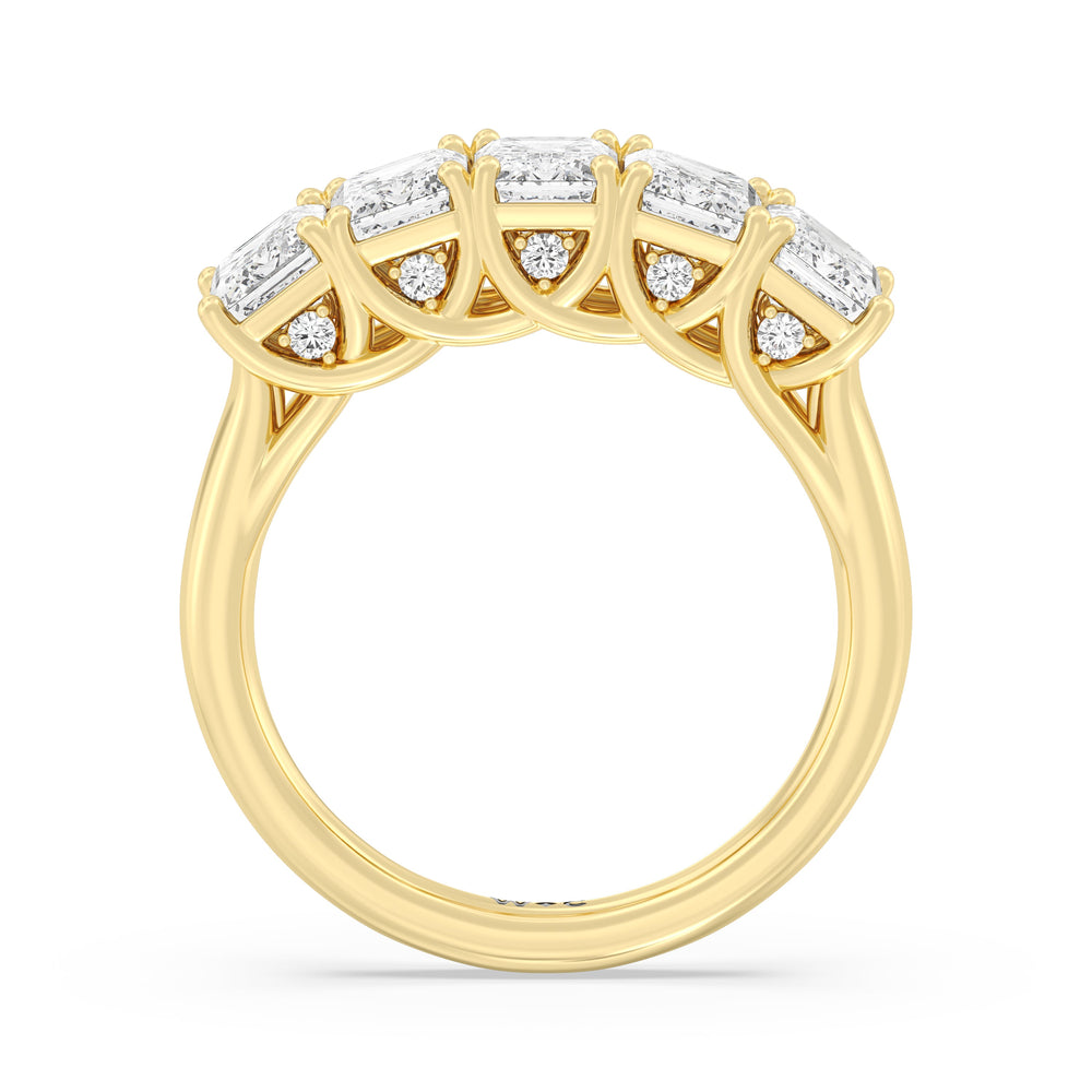 Elegance Hidden Accent Trellis Emerald Five Stone Anniversary Ring with 18KT Yellow Gold / Lab / 3 Cut Diamond in 14KT Yellow Gold / Lab / 3 view 4
