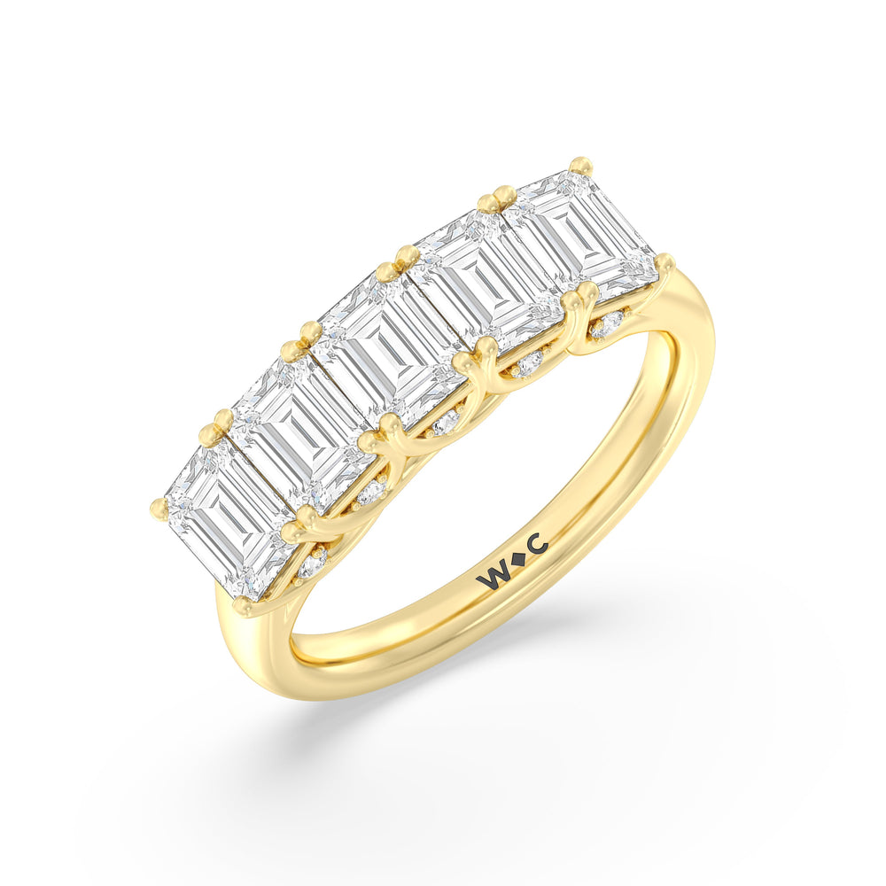 Elegance Hidden Accent Trellis Emerald Five Stone Anniversary Ring with 18KT Yellow Gold / Lab / 3 Cut Diamond in 14KT Yellow Gold / Lab / 3 view 5
