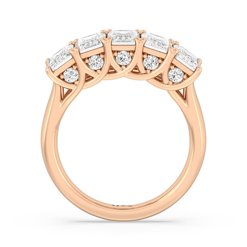 Elegance Hidden Accent Trellis Emerald Five Stone Anniversary Ring with 18KT Rose Gold / Lab / 4 Cut Diamond in 14KT Rose Gold / Lab / 4 view 4
