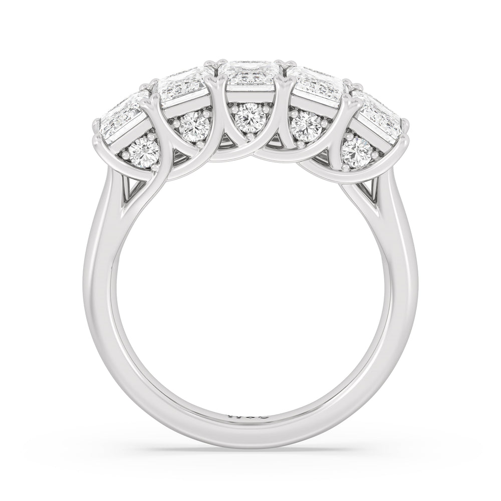 Elegance Hidden Accent Trellis Emerald Five Stone Anniversary Ring with 18KT White Gold / Lab / 4 Cut Diamond in 14KT White Gold / Lab / 4 view 4
