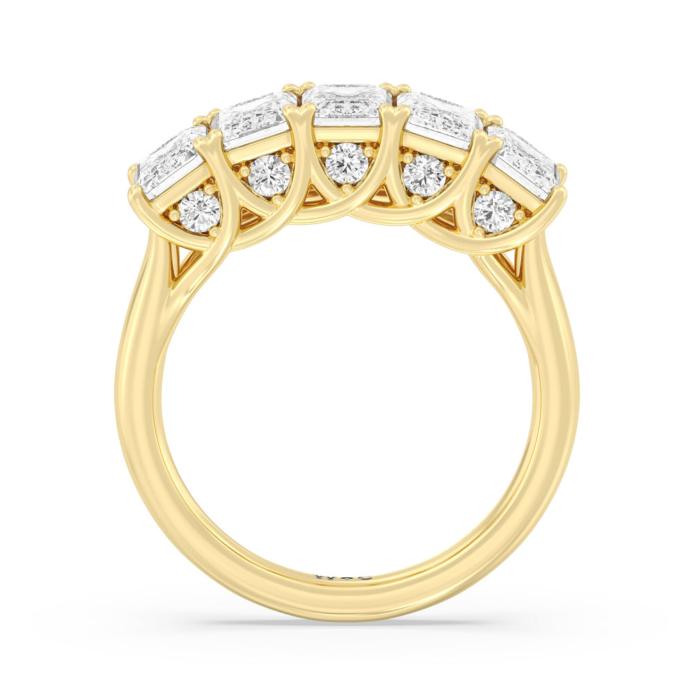 Elegance Hidden Accent Trellis Emerald Five Stone Anniversary Ring with 18KT Yellow Gold / Lab / 4 Cut Diamond in 14KT Yellow Gold / Lab / 4 view 4
