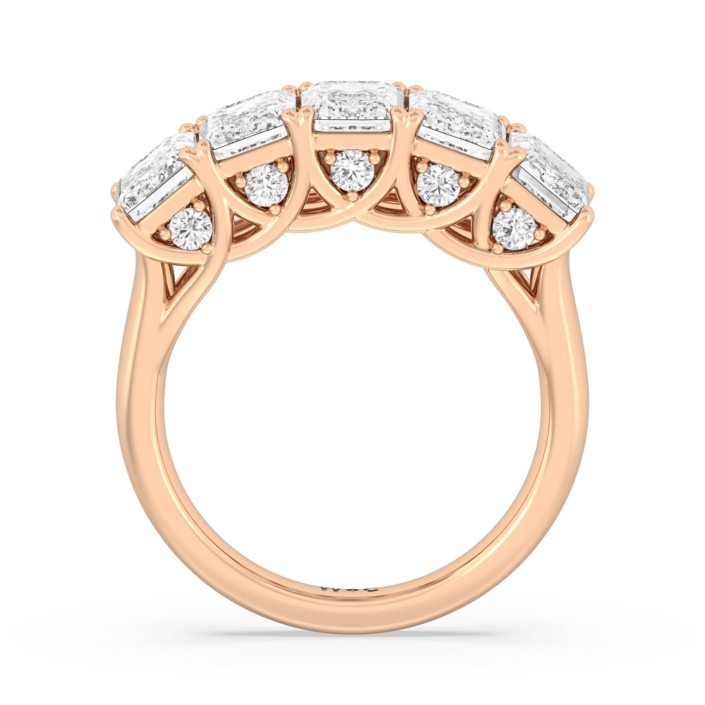 Elegance Hidden Accent Trellis Emerald Five Stone Anniversary Ring with 18KT Rose Gold / Lab / 5 Cut Diamond in 14KT Rose Gold / Lab / 5 view 4
