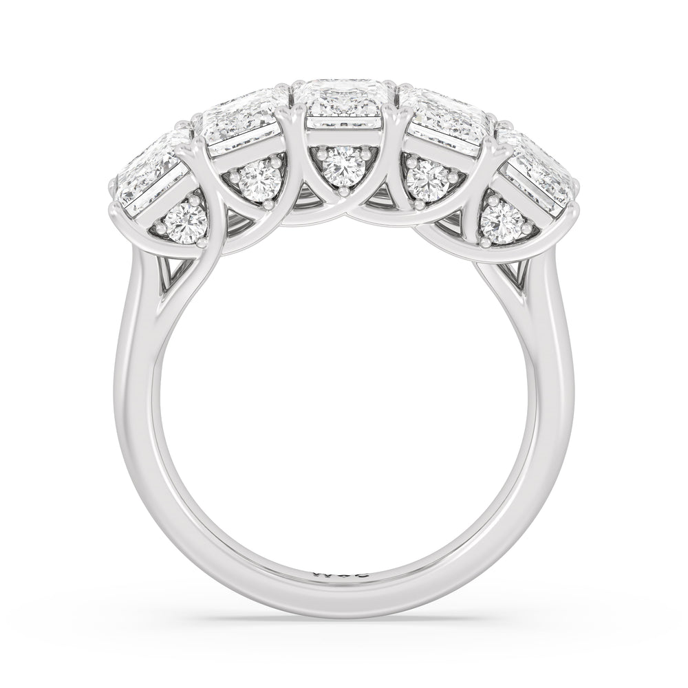 Elegance Hidden Accent Trellis Emerald Five Stone Anniversary Ring with 18KT White Gold / Lab / 5 Cut Diamond in 14KT White Gold / Lab / 5 view 4
