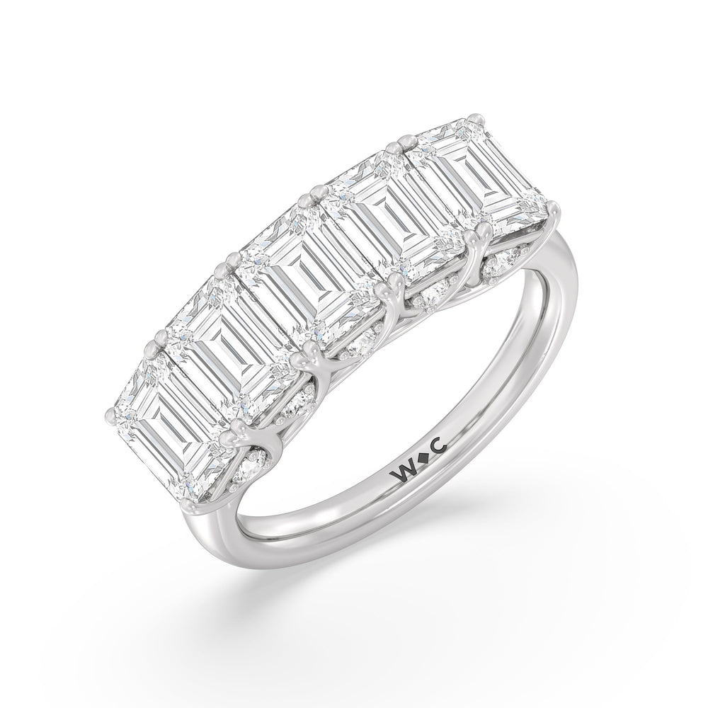 Elegance Hidden Accent Trellis Emerald Five Stone Anniversary Ring with 18KT White Gold / Lab / 5 Cut Diamond in 14KT White Gold / Lab / 5 view 5
