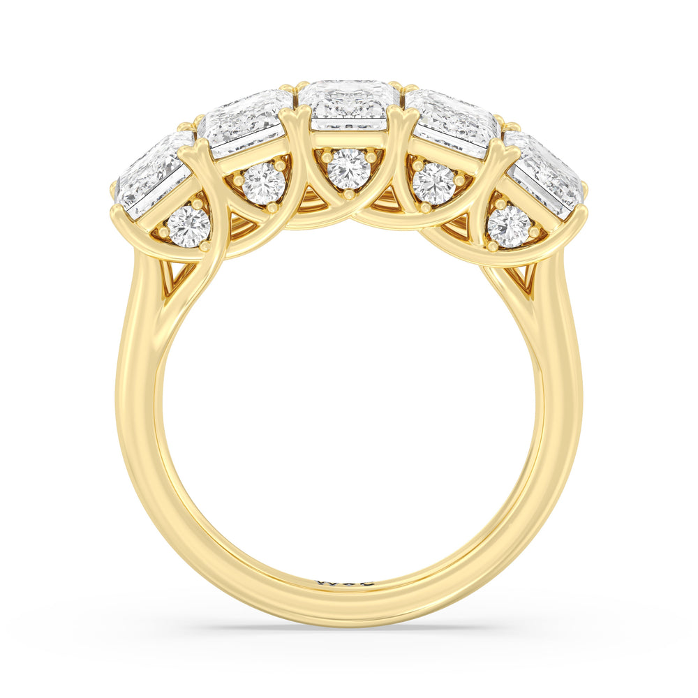 Elegance Hidden Accent Trellis Emerald Five Stone Anniversary Ring with 18KT Yellow Gold / Lab / 5 Cut Diamond in 14KT Yellow Gold / Lab / 5 view 4

