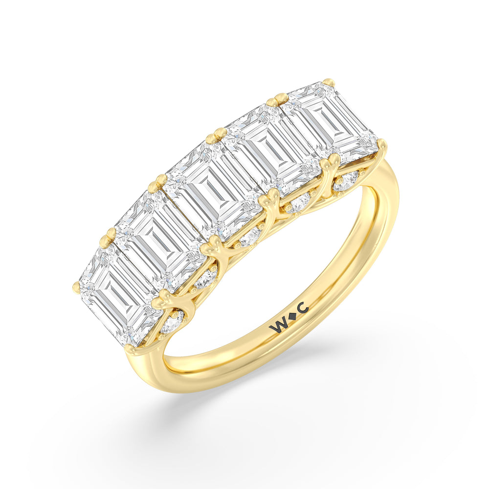 Elegance Hidden Accent Trellis Emerald Five Stone Anniversary Ring with 18KT Yellow Gold / Lab / 5 Cut Diamond in 14KT Yellow Gold / Lab / 5 view 5
