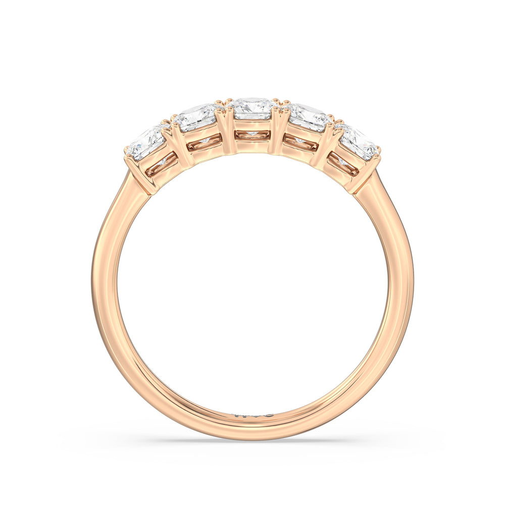 Five Stone Cushion Diamond Anniversary Ring with 18KT Rose Gold / Lab / 1 Cut Diamond in 14KT Rose Gold / Lab / 1 view 4
