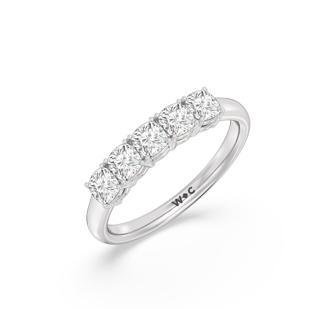 Five Stone Cushion Diamond Anniversary Ring with 18KT White Gold / Lab / 1 Cut Diamond in 14KT White Gold / Lab / 1 view 5
