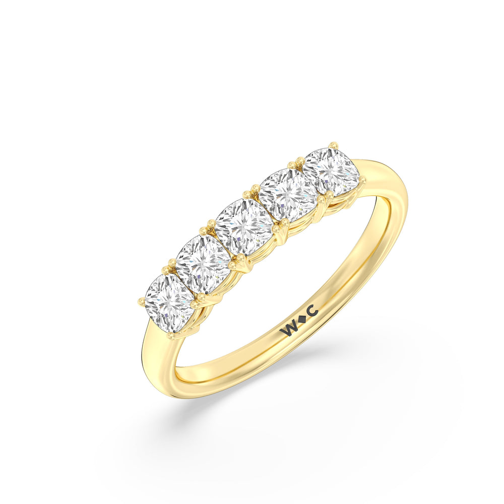 Five Stone Cushion Diamond Anniversary Ring with 18KT Yellow Gold / Lab / 1 Cut Diamond in 14KT Yellow Gold / Lab / 1 view 5

