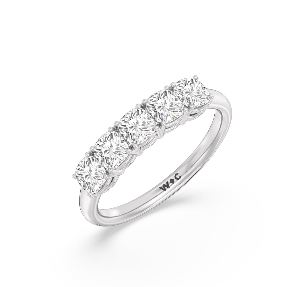 Five Stone Cushion Diamond Anniversary Ring with 18KT White Gold / Lab / 1 1/2 Cut Diamond in 14KT White Gold / Lab / 1 1/2 view 5
