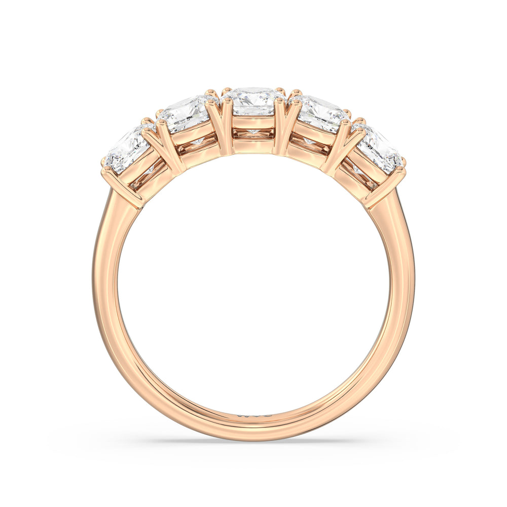 Five Stone Cushion Diamond Anniversary Ring with 18KT Rose Gold / Lab / 2 Cut Diamond in 14KT Rose Gold / Lab / 2 view 4
