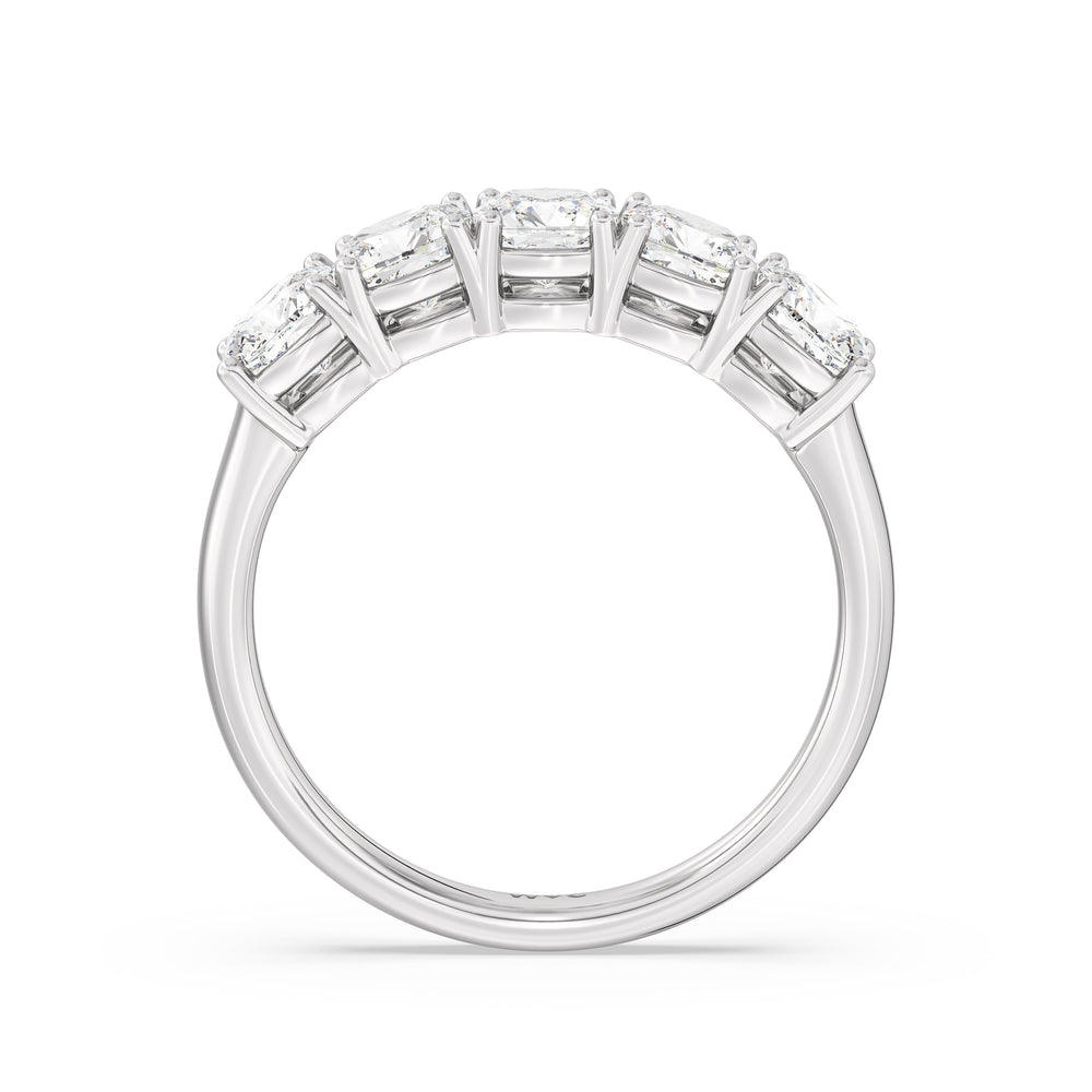 Five Stone Cushion Diamond Anniversary Ring with 18KT White Gold / Lab / 2 Cut Diamond in 14KT White Gold / Lab / 2 view 4
