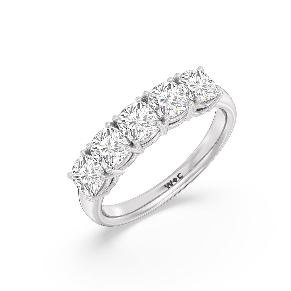 Five Stone Cushion Diamond Anniversary Ring with 18KT White Gold / Lab / 2 Cut Diamond in 14KT White Gold / Lab / 2 view 5
