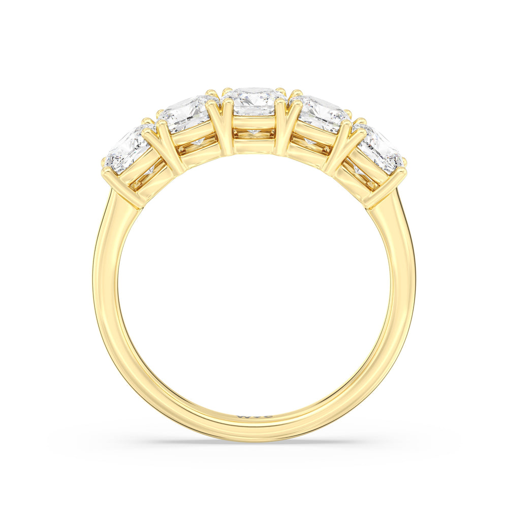 Five Stone Cushion Diamond Anniversary Ring with 18KT Yellow Gold / Lab / 2 Cut Diamond in 14KT Yellow Gold / Lab / 2 view 4
