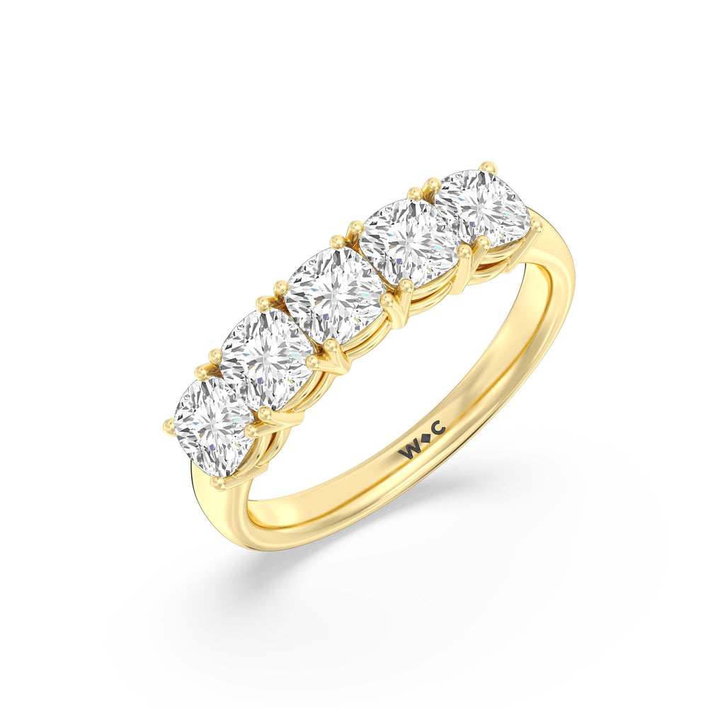 Five Stone Cushion Diamond Anniversary Ring with 18KT Yellow Gold / Lab / 2 Cut Diamond in 14KT Yellow Gold / Lab / 2 view 5
