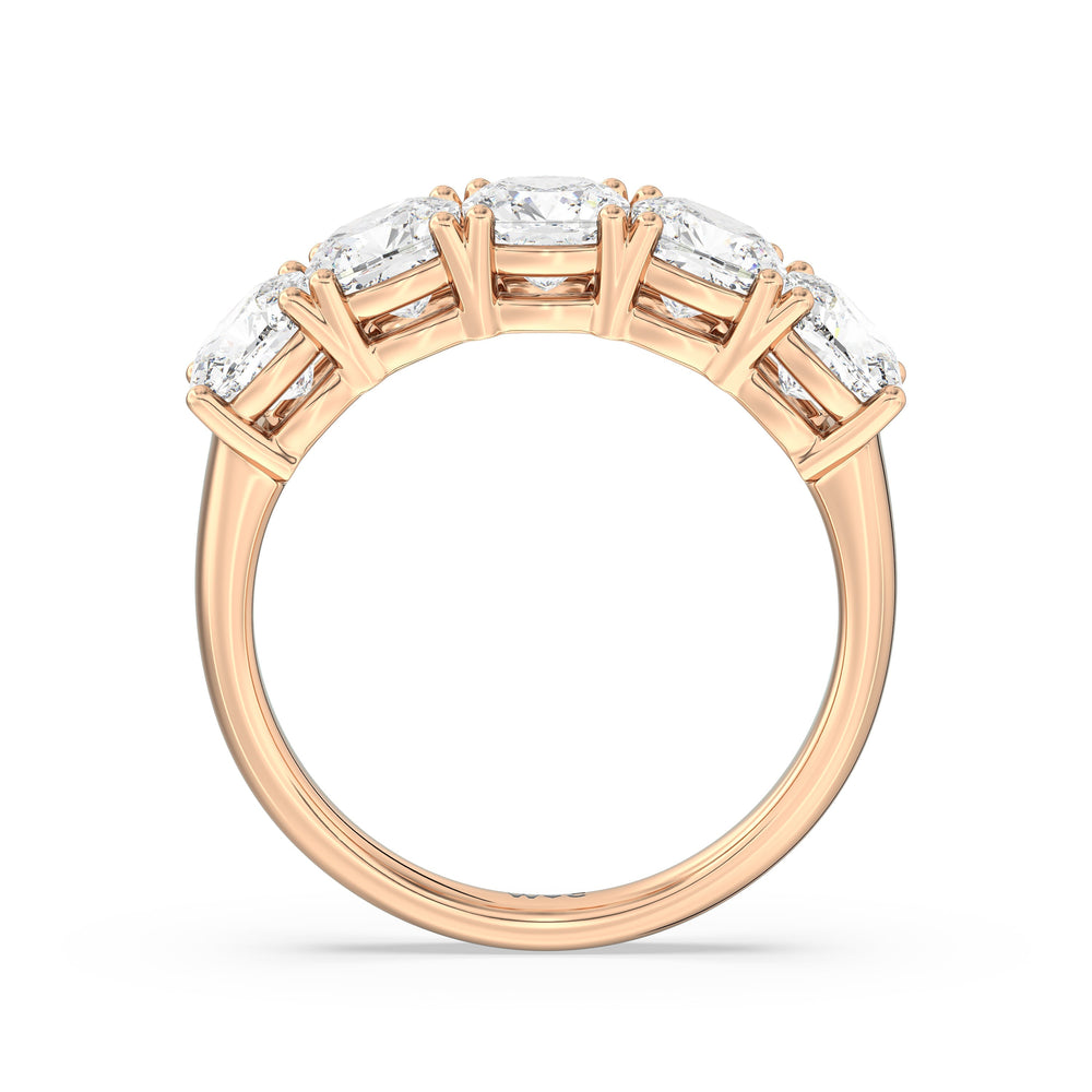 Five Stone Cushion Diamond Anniversary Ring with 18KT Rose Gold / Lab / 3 Cut Diamond in 14KT Rose Gold / Lab / 3 view 4
