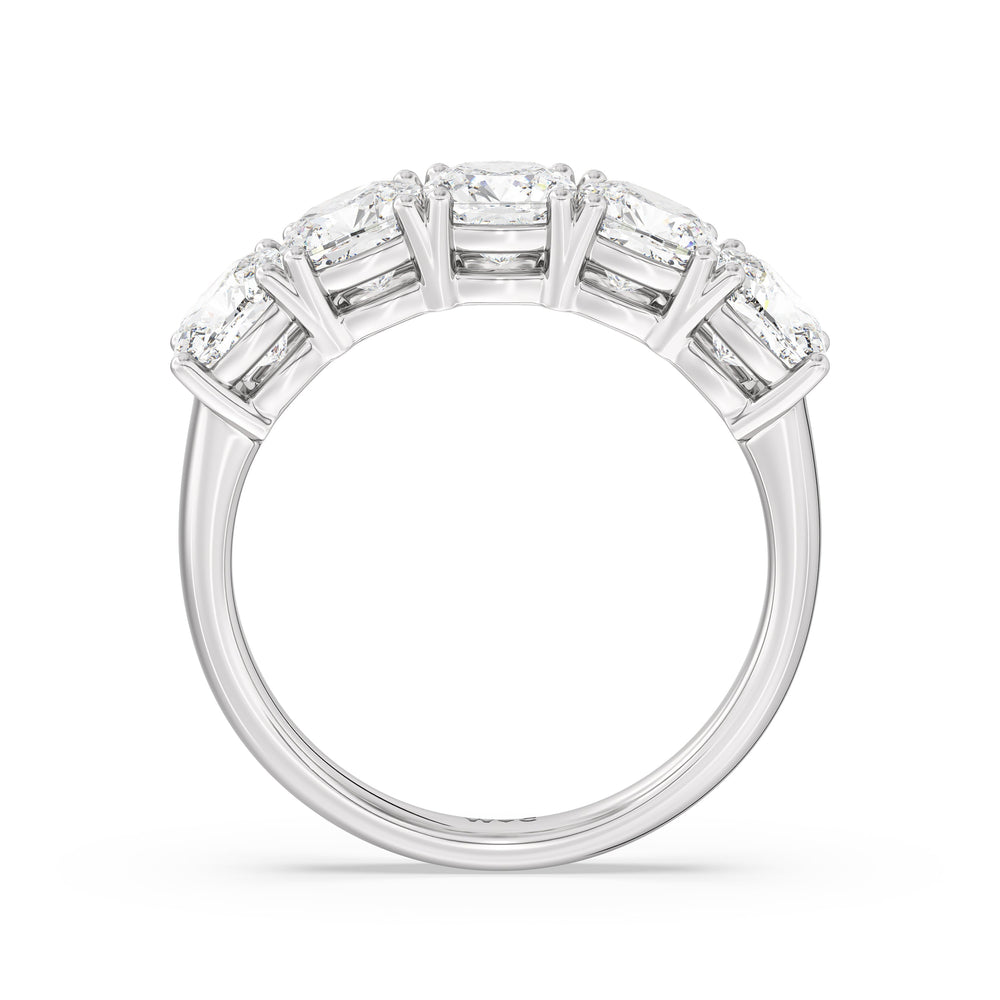 Five Stone Cushion Diamond Anniversary Ring with 18KT White Gold / Lab / 3 Cut Diamond in 14KT White Gold / Lab / 3 view 4
